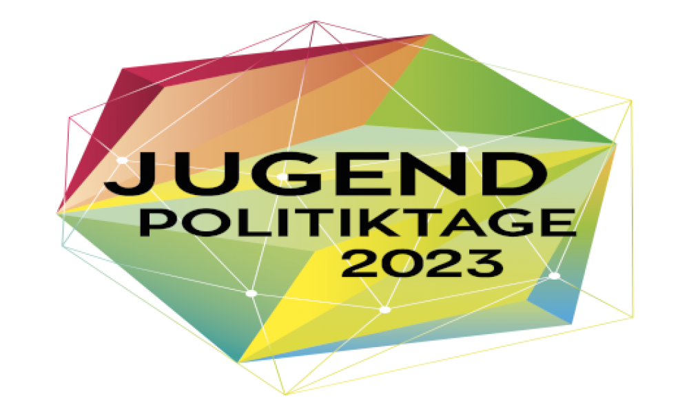 Ein buntes Sechseck bildet das Logo der JugendPolitikTage 2023
